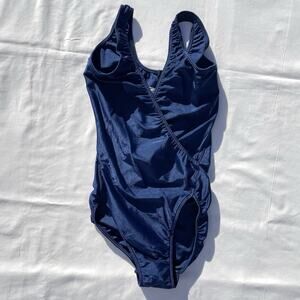 Vintage Danskin Leotard Womens Small Navy Blue Dance Gymnastics Criss Cross